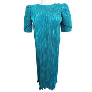 Vintage Plisse Midi Dress Medium Fortuny Pleats Satin Party Cocktail‎ Retro 80s